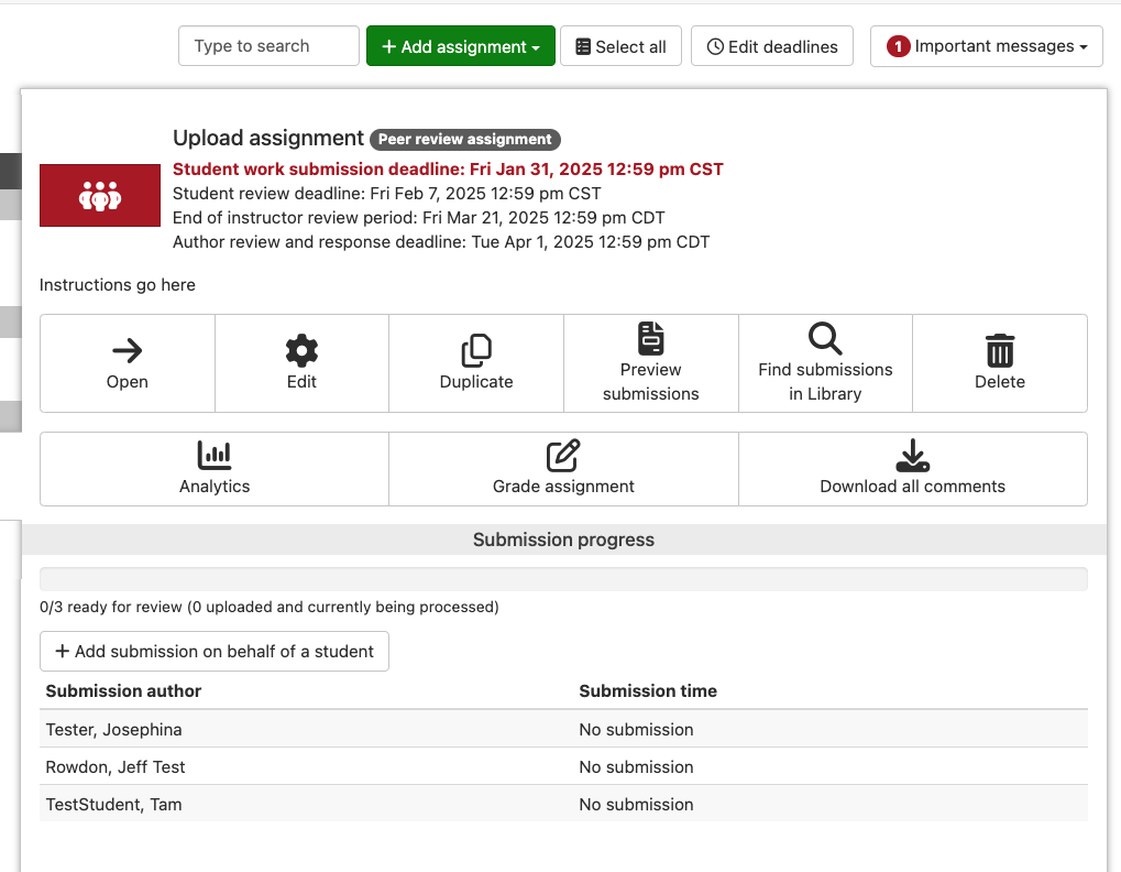 A view of Perusall's peer review upload assignment.